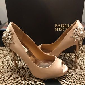 Badgley Mischka Royal Satin Jeweled Pumps